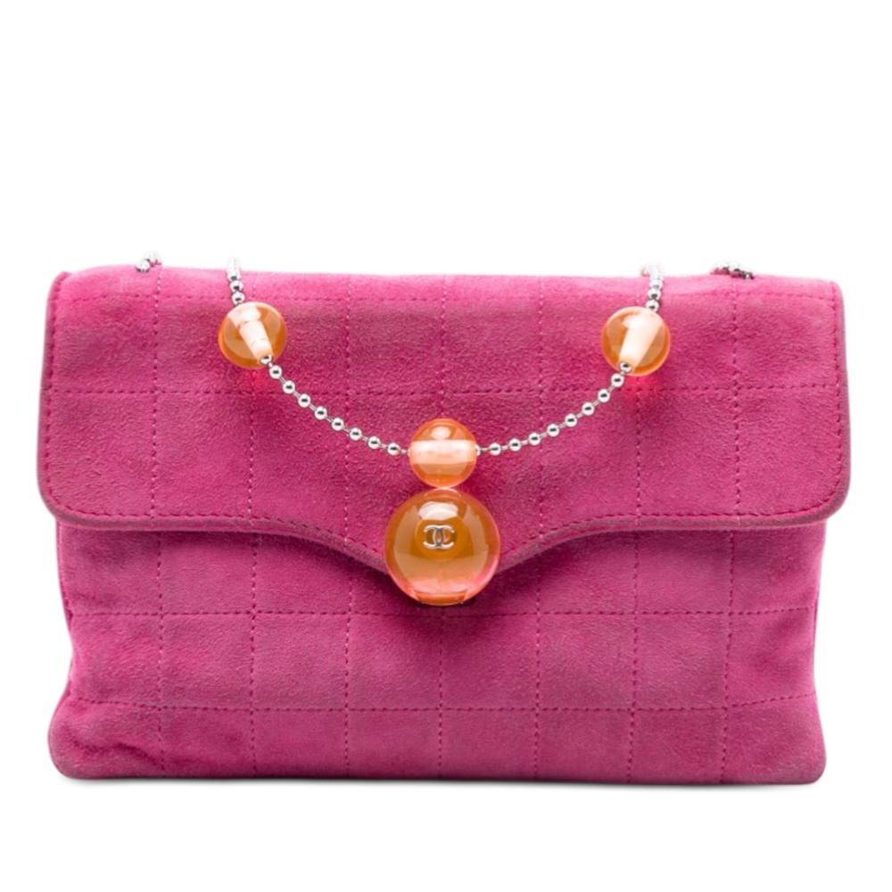Pre-Loved Chanel CC Choco Bar Suede Beaded Chain Flap